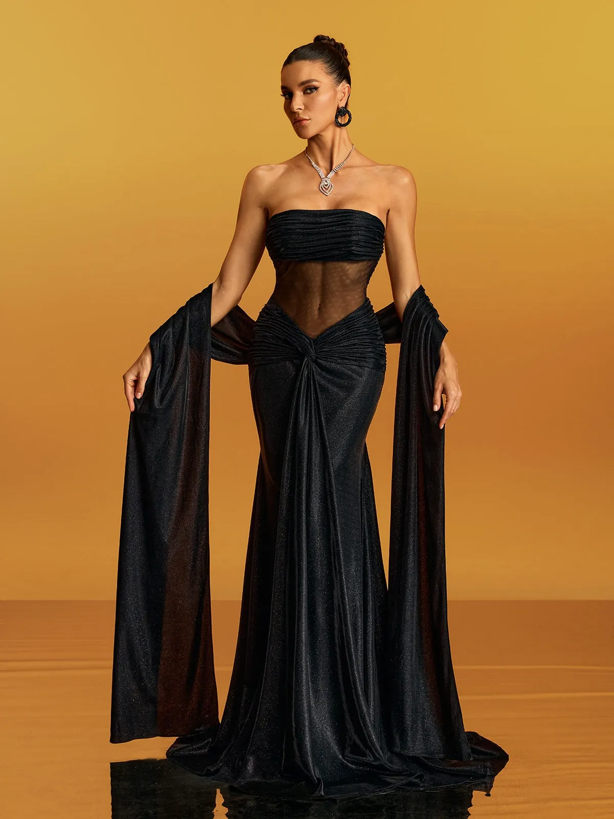 Geotron Strapless Glitter Twisted Maxi Dress sold by Mew Mews product image thumbnail 3