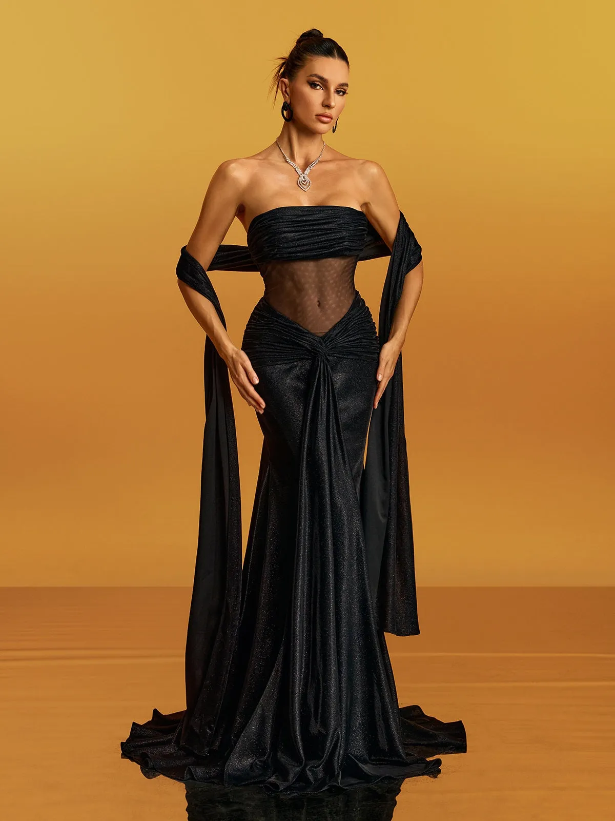 Geotron Strapless Glitter Twisted Maxi Dress sold by Mew Mews product image thumbnail 4