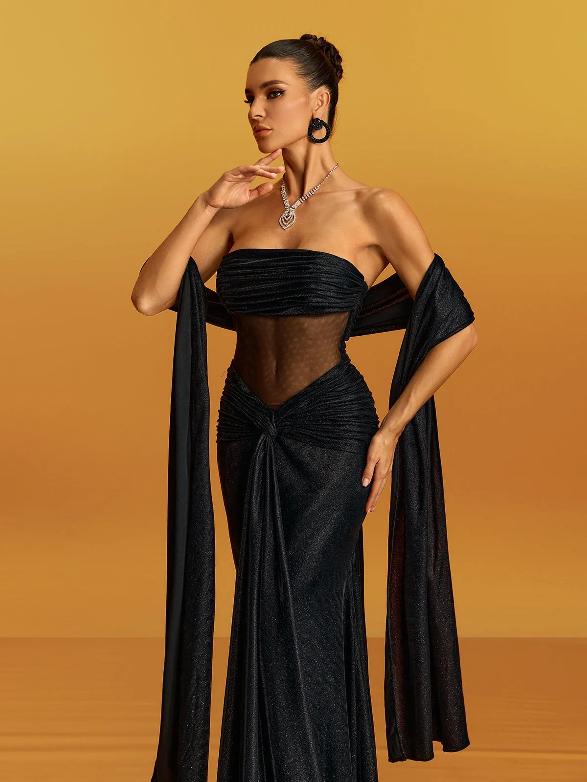 Geotron Strapless Glitter Twisted Maxi Dress sold by Mew Mews product image thumbnail 5