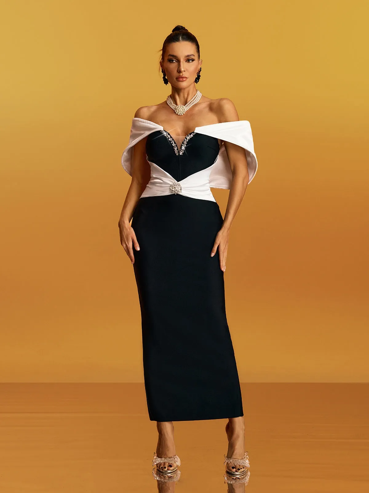 Gelistar Off Shoulder Bandage Maxi Dress sold by Mew Mews product image thumbnail 4