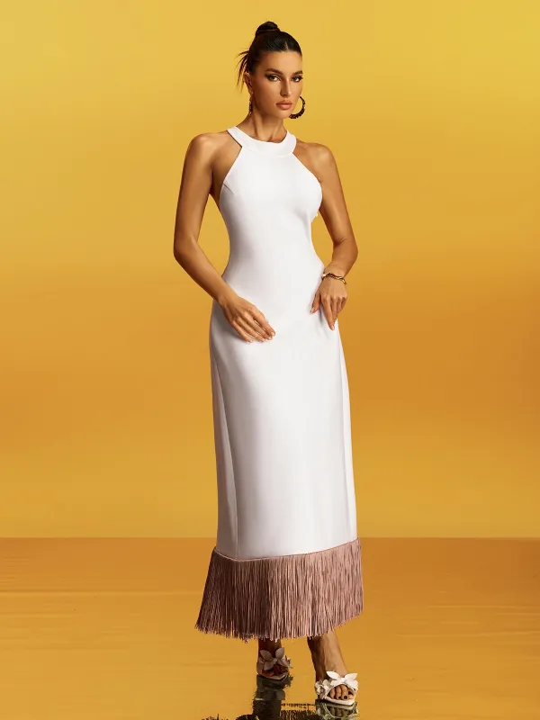 Gigantor Halterneck Fringe Bandage Maxi Dress sold by Mew Mews