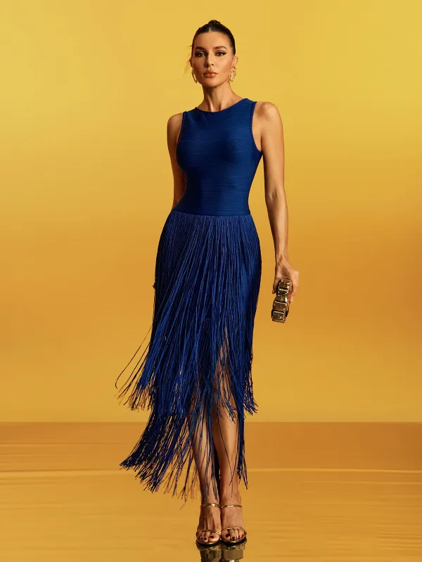 Gradia Sleeveless Fringe Midi Dress sold by Mew Mews