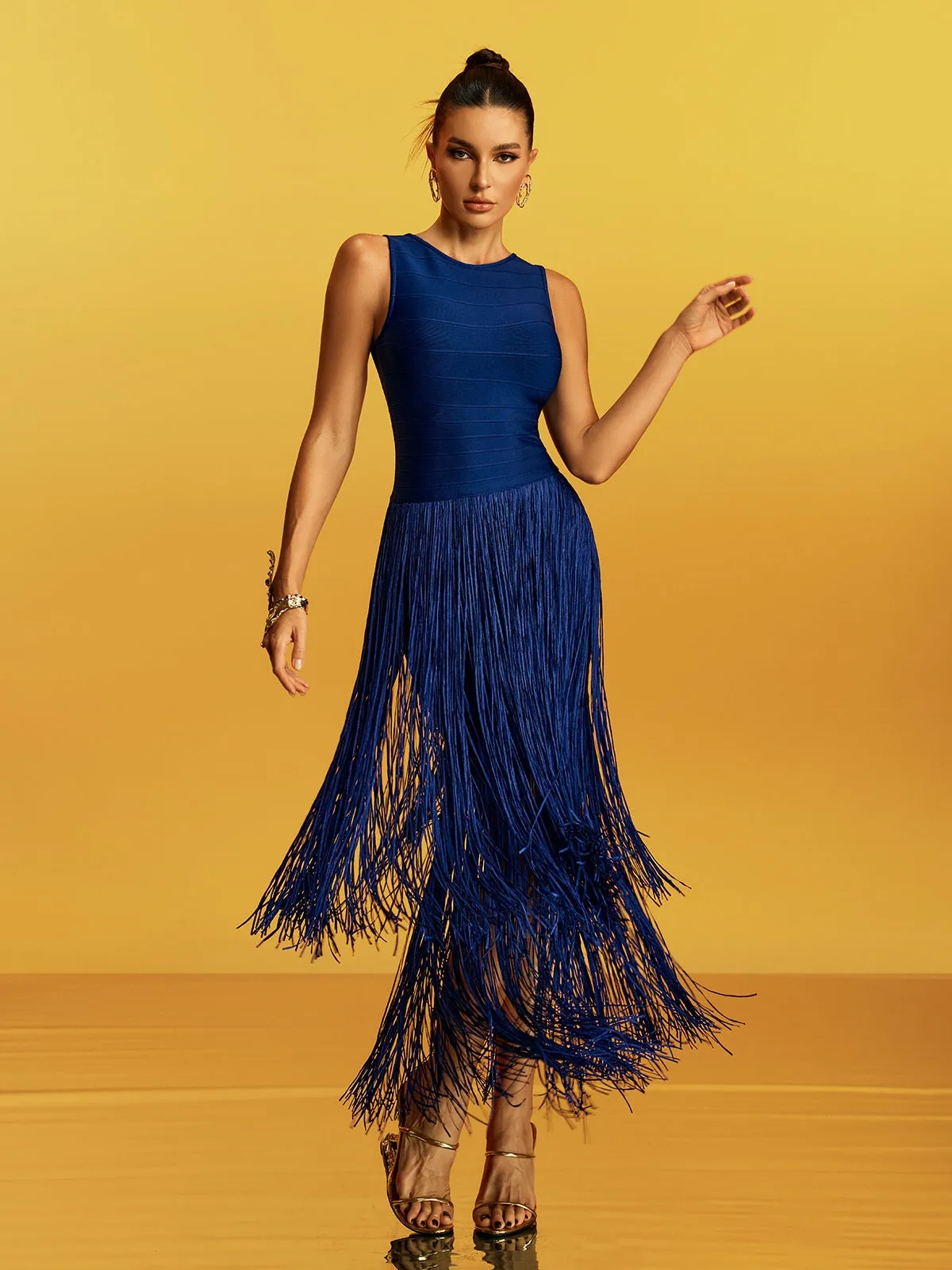 Gradia Sleeveless Fringe Midi Dress sold by Mew Mews product image thumbnail 5