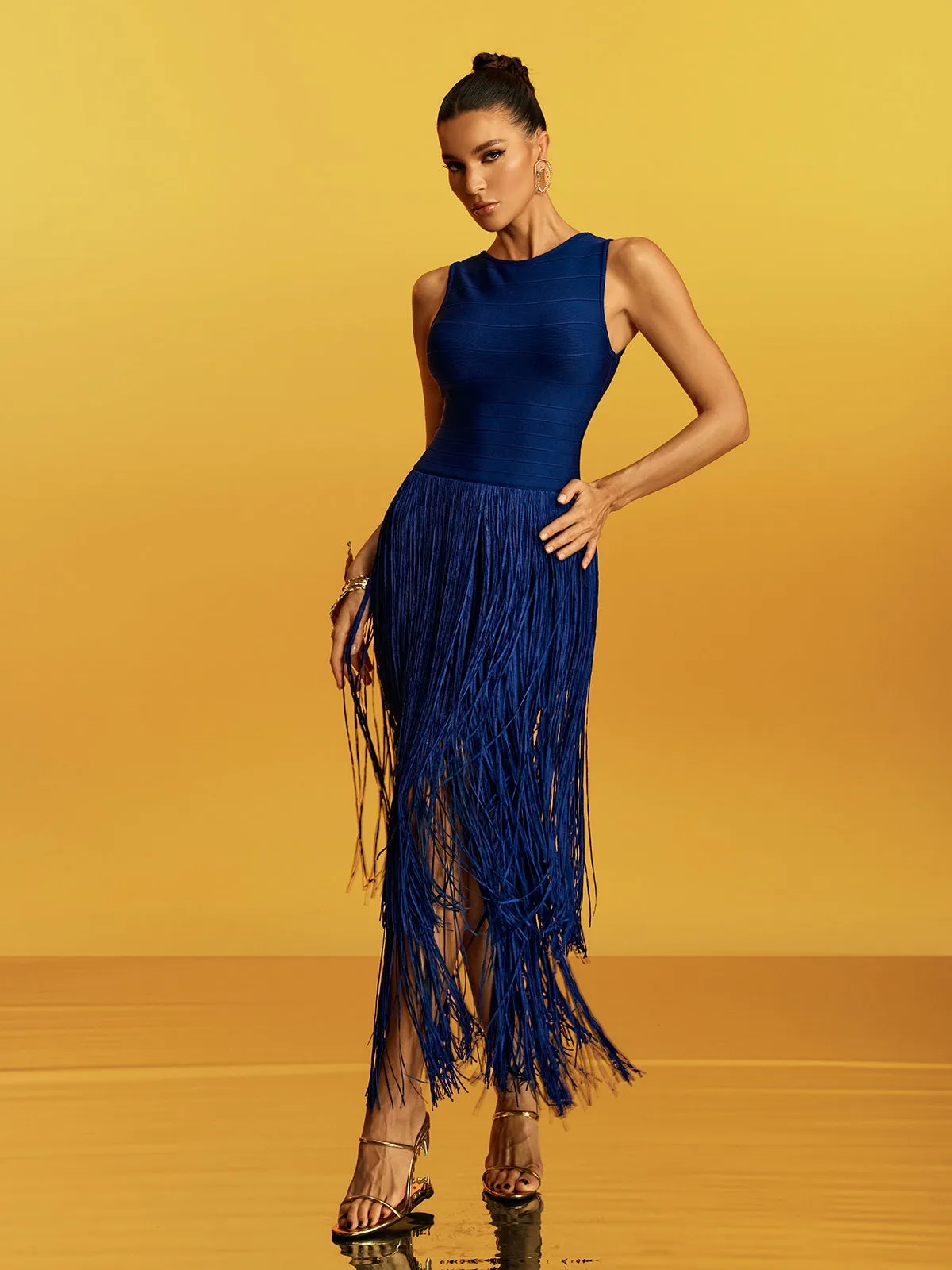 Gradia Sleeveless Fringe Midi Dress sold by Mew Mews product image thumbnail 2