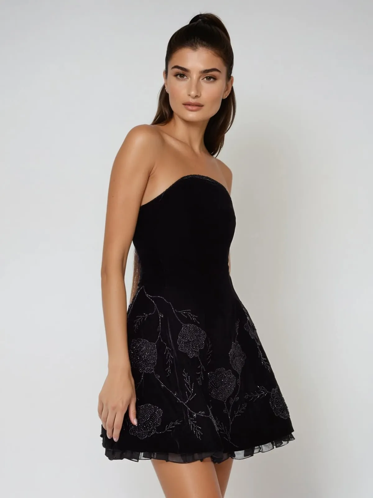 Hornfel Strapless Lace Up Velvet Mini Dress sold by Mew Mews product image thumbnail 2