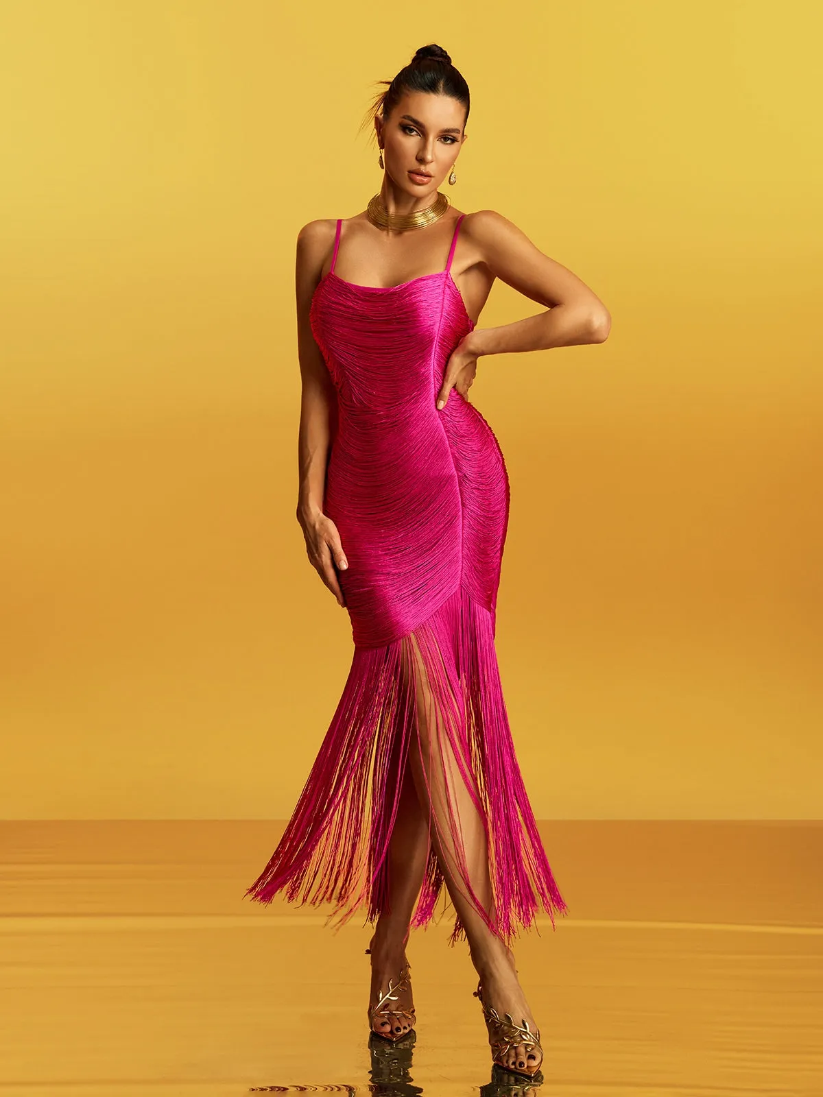 Syriel Spaghetti Fringe Maxi Dress sold by Mew Mews