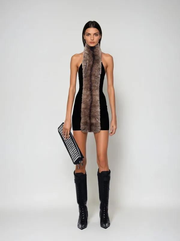 Hadeanix Halterneck Fur Mini Dress sold by Mew Mews
