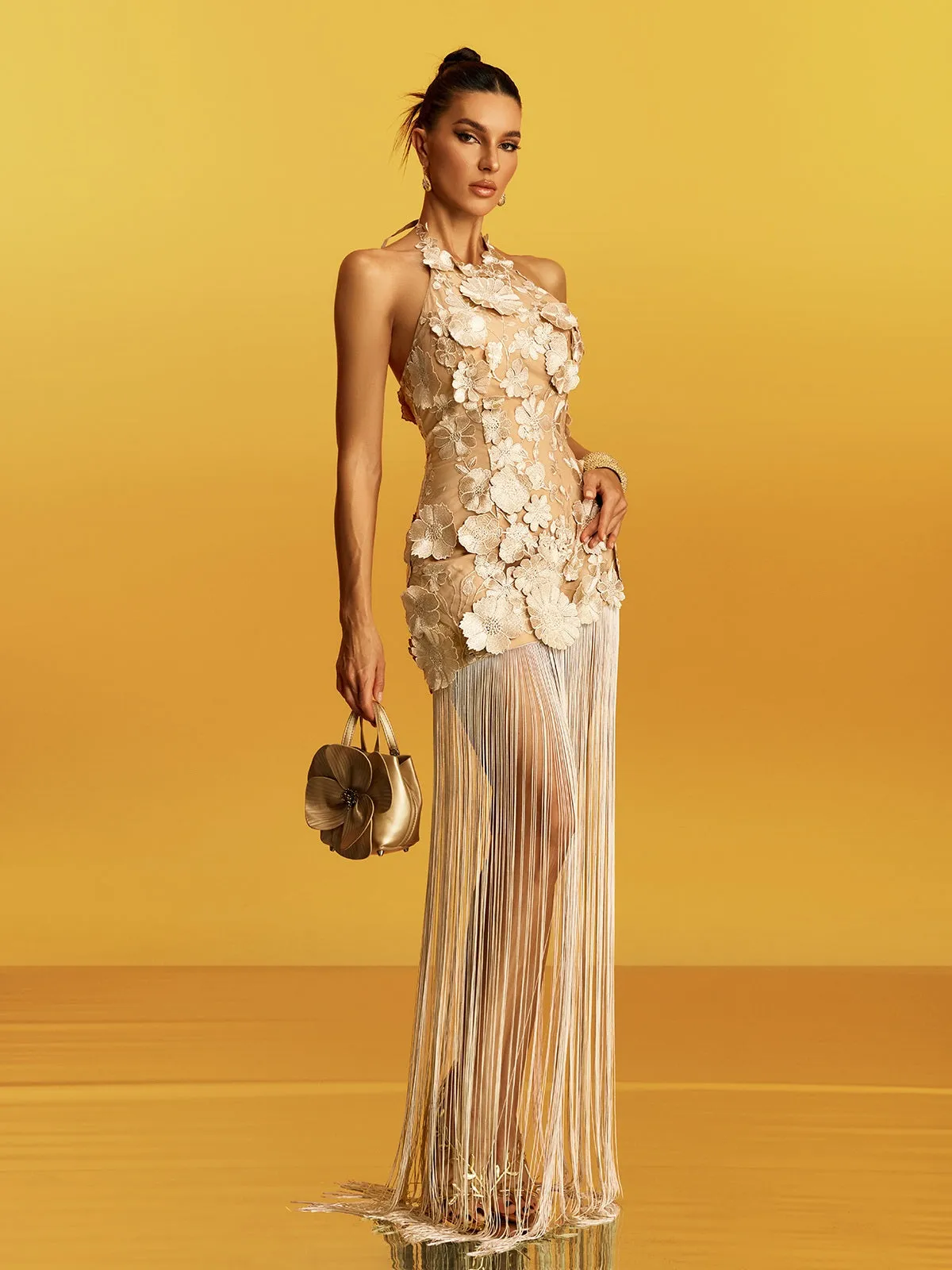 Gorgona Flower Embroidered Fringe Dress sold by Mew Mews product image thumbnail 4