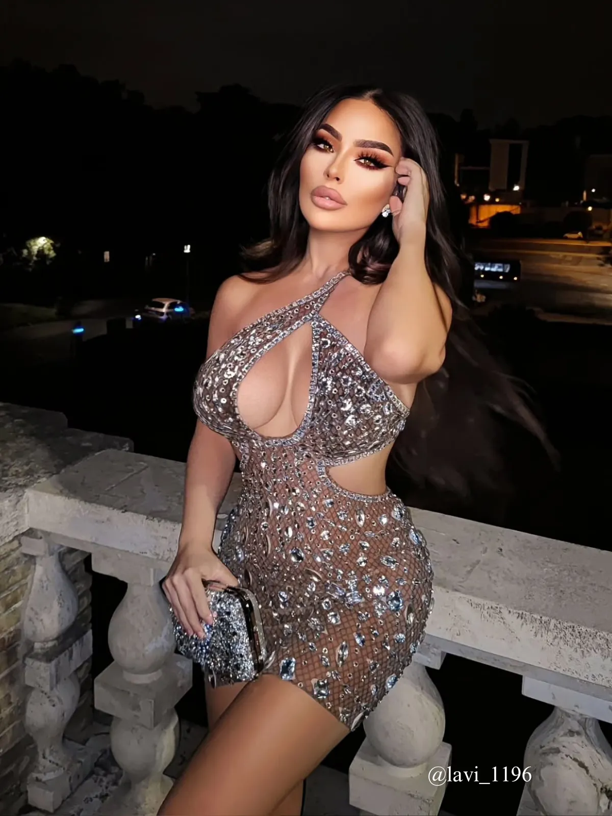 Hanne Backless Rhinestone Mesh Mini Dress In Silver sold by Mew Mews product image thumbnail 2