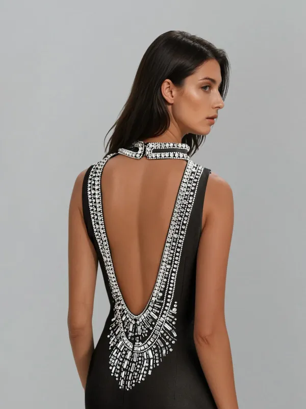 Hygrolon Backless Rhinestone Velvet Maxi Dress sold by Mew Mews