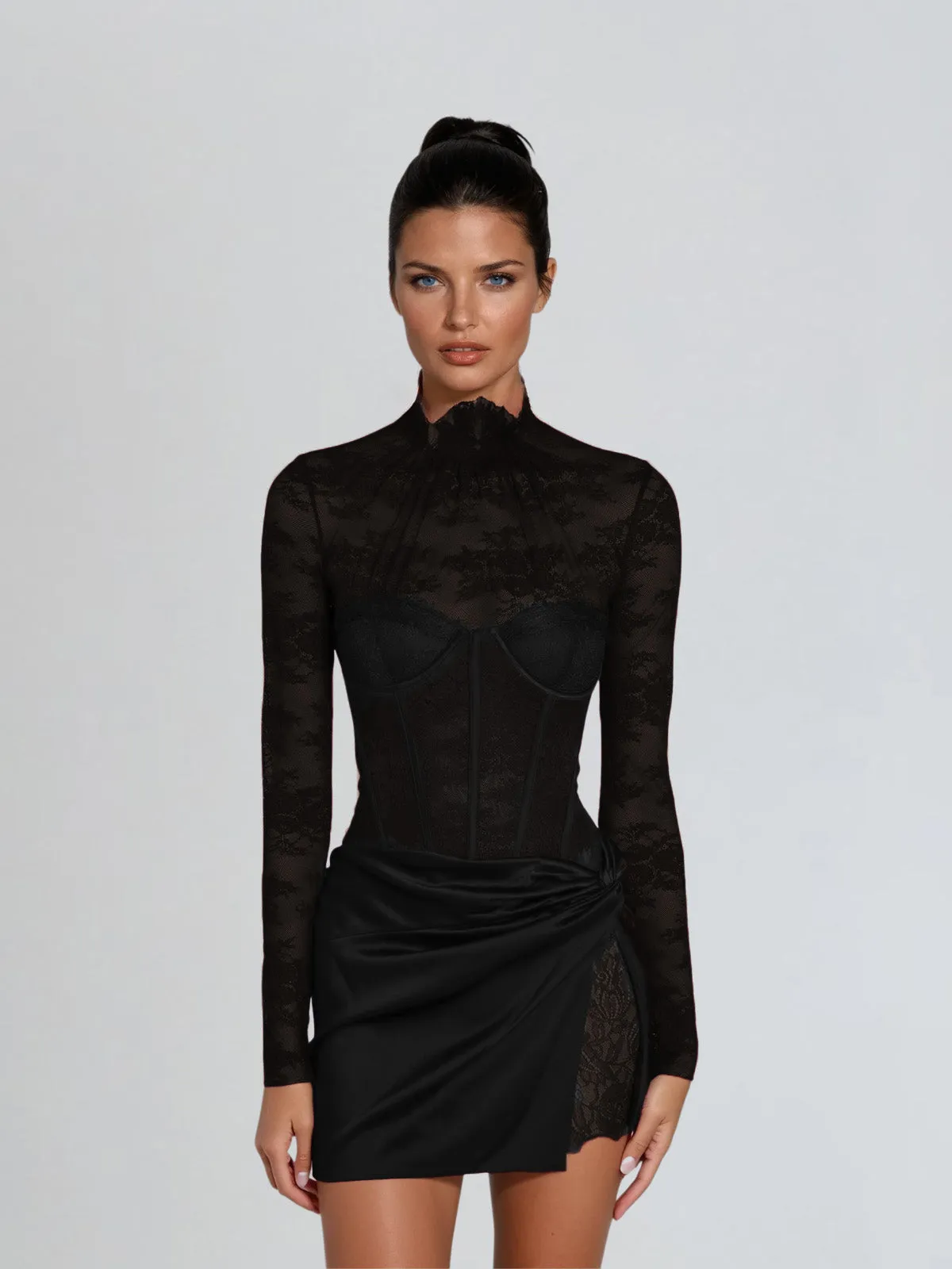 Cynosure Stand Collar Lace Dress In Black sold by Mew Mews product image thumbnail 2