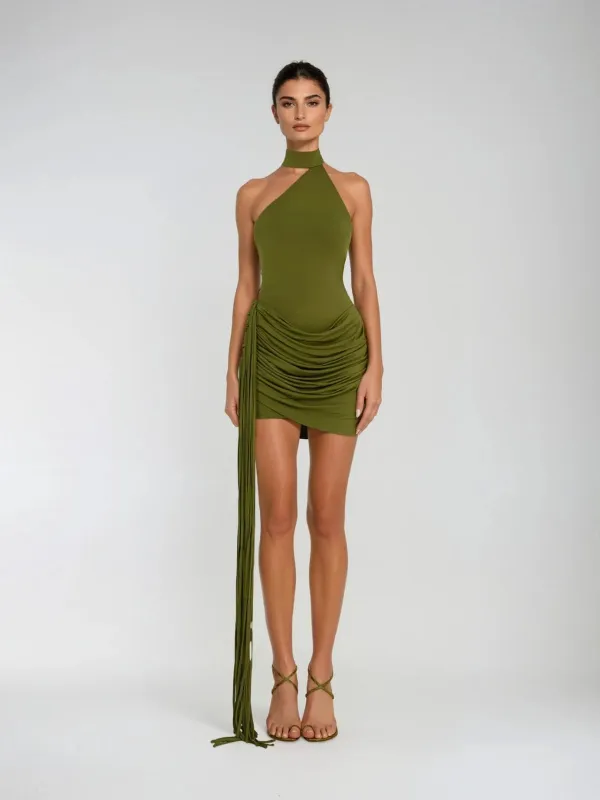 Gammar Halterneck Ruched Draped Mini Dress sold by Mew Mews