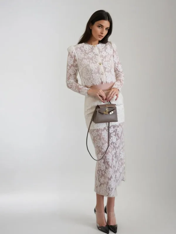 Iteracta Lace Embroidered Floral Skirt Set sold by Mew Mews