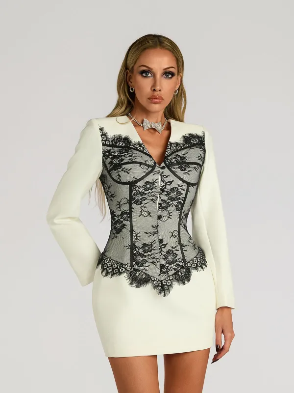 Faro V Neck Lace Mini Dress sold by Mew Mews