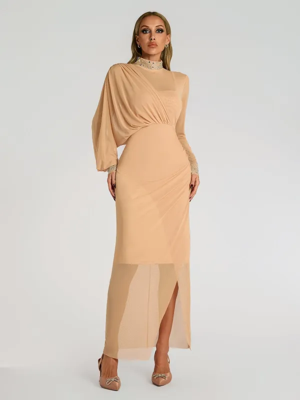 Faris Rhinestone Ruched Maxi Dress sold by Mew Mews