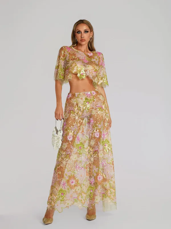 Fariba Floral Embroidered Skirt Set sold by Mew Mews