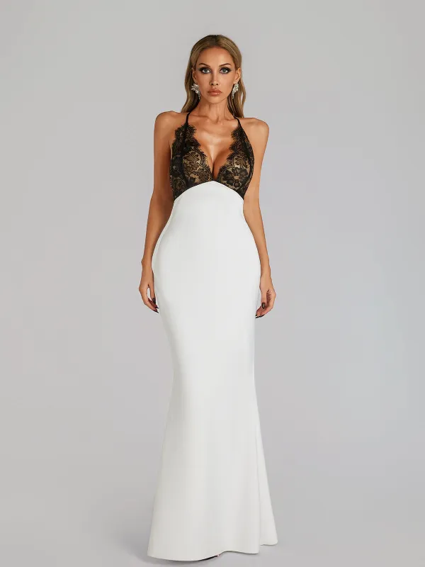Vazvara Halterneck Lace Maxi Dress In White sold by Mew Mews