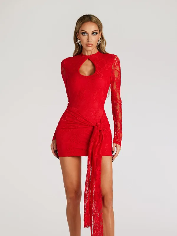 Fareeha Lace Cutout Tie Up Mini Dress sold by Mew Mews