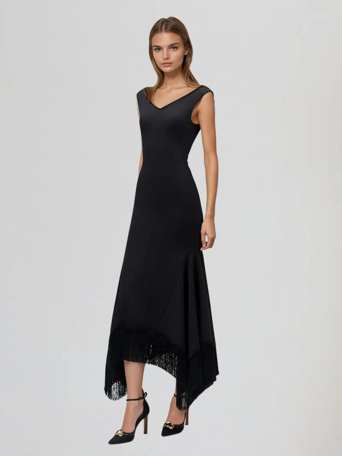 Juxtala V Neck Fringe Maxi Dress sold by Mew Mews product image thumbnail 2