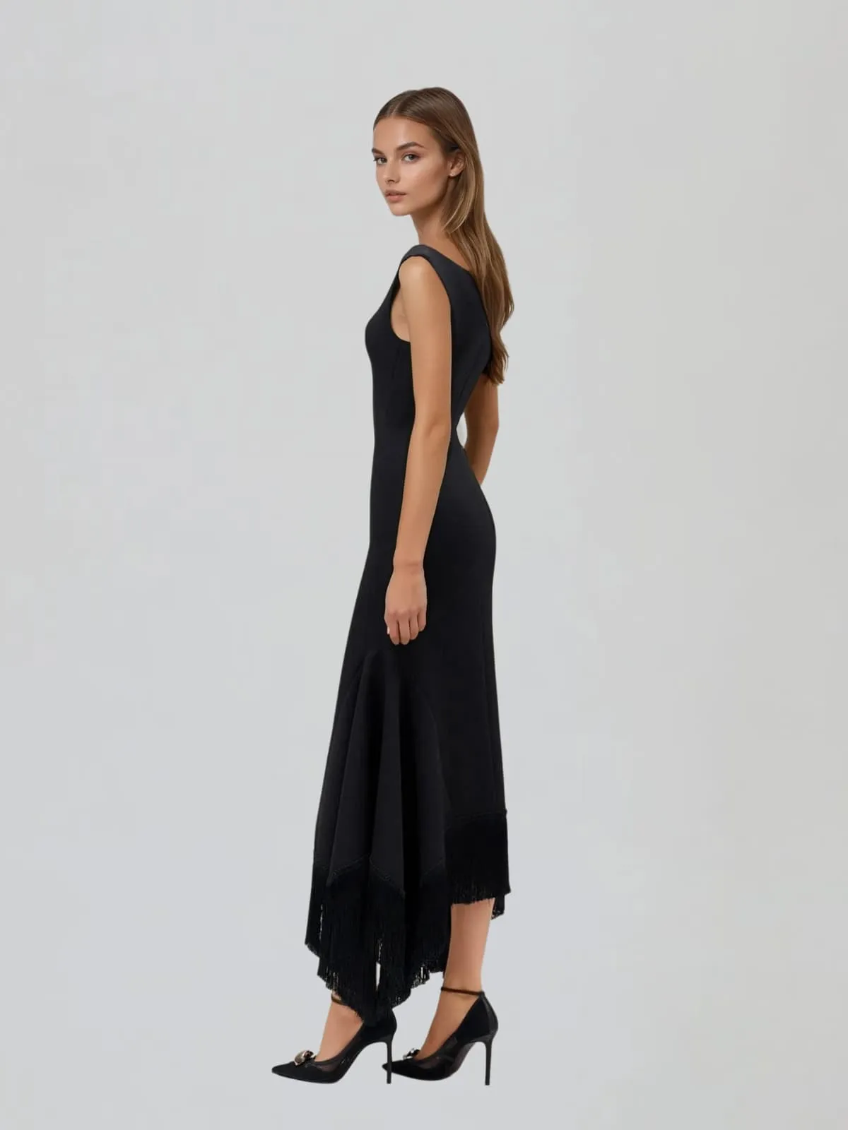 Juxtala V Neck Fringe Maxi Dress sold by Mew Mews product image thumbnail 3