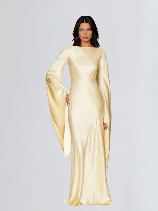 Velthrion Cape Sleeve Satin Maxi Dress sold by Mew Mews
