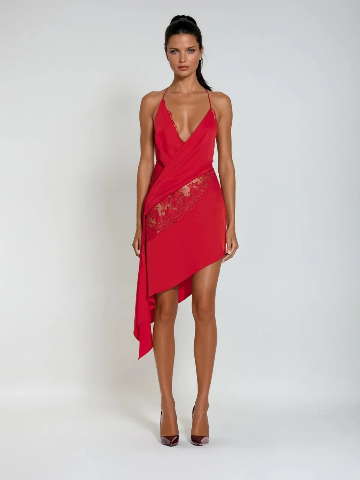 Kapitza Plunge Neck Lace Mini Dress sold by Mew Mews