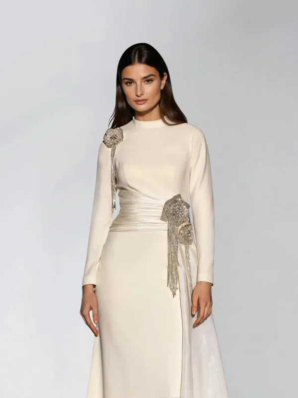 Karmanor Long Sleeve Draped Flower Maxi Dress sold by Mew Mews