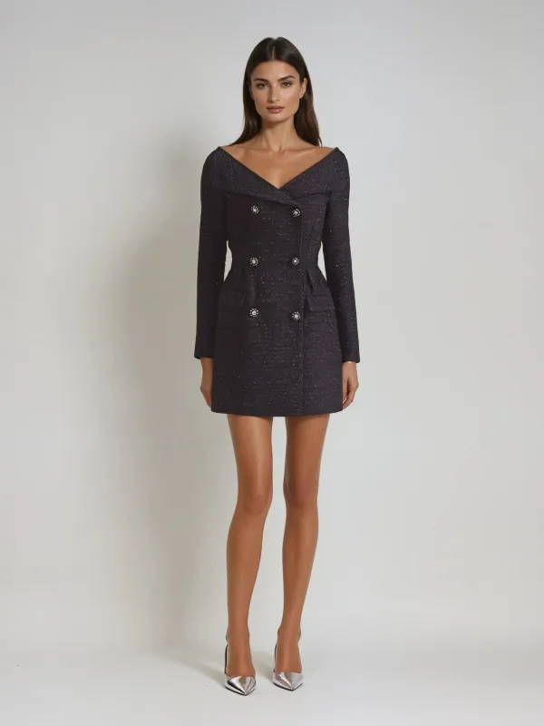 Keldyshon V Neck Tweed Mini Dress sold by Mew Mews