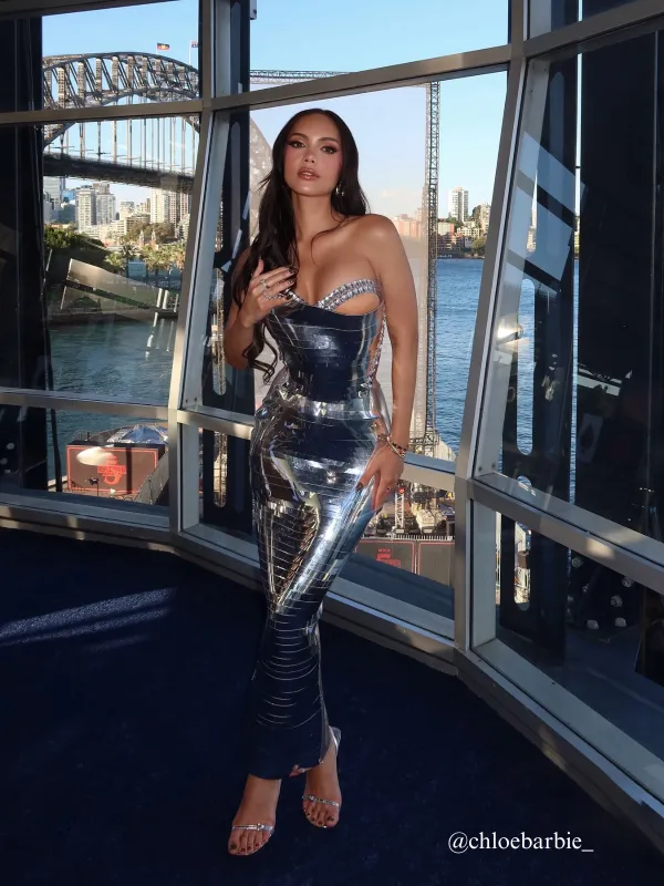 Eadward Strapless Metallic Midi Dress In Silver sold by Mew Mews