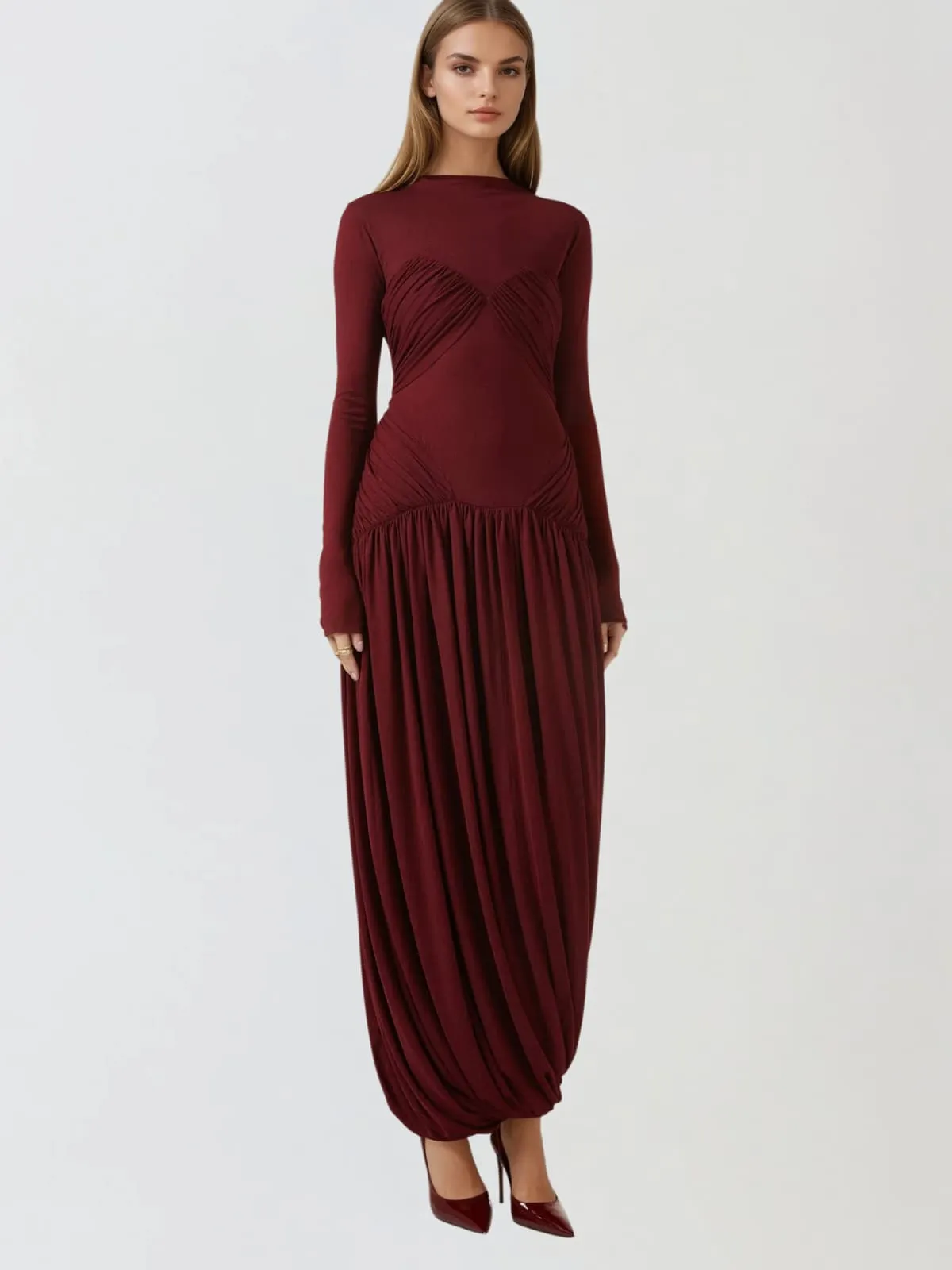 Kosterla Long Sleeve Ruched Maxi Dress sold by Mew Mews