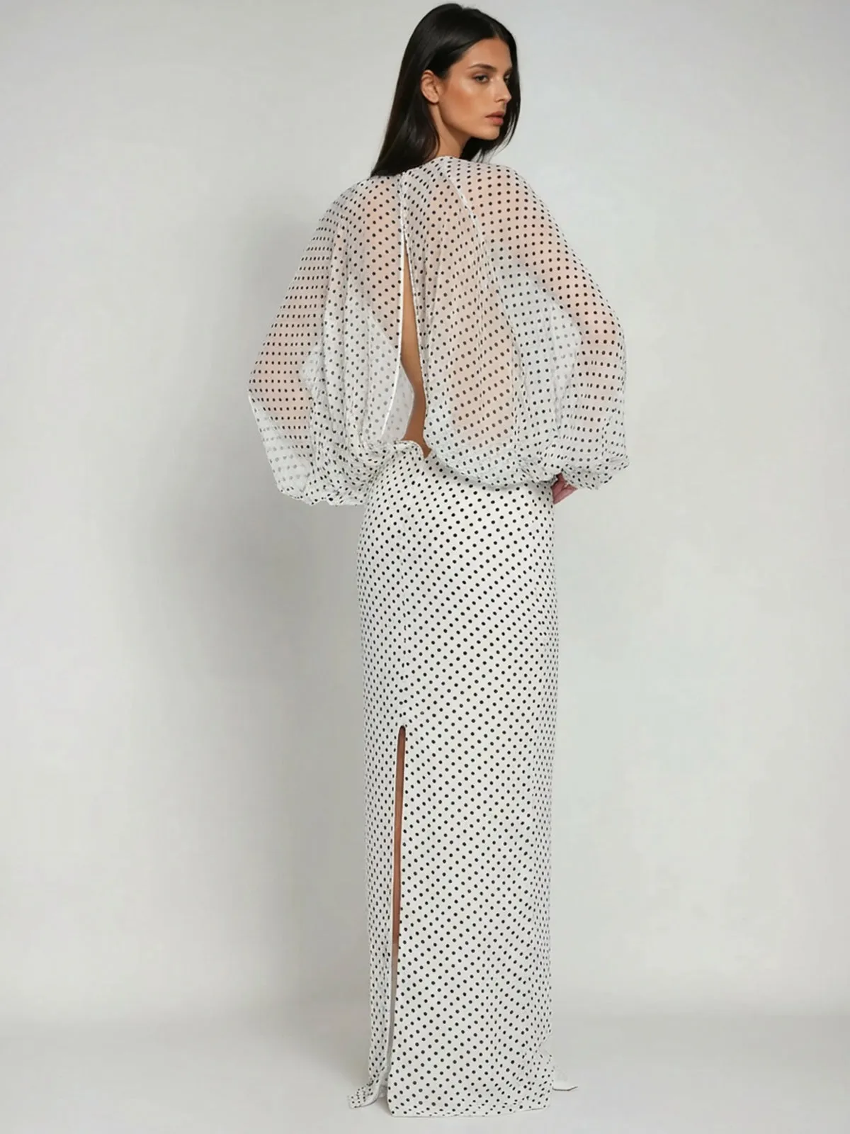 Wyvra Long Sleeve Dot Maxi Dress In White sold by Mew Mews product image thumbnail 3