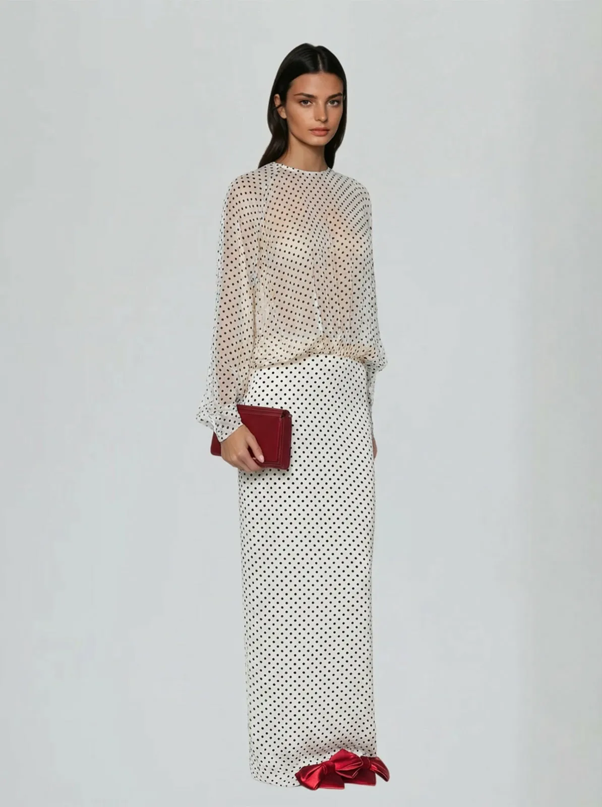 Wyvra Long Sleeve Dot Maxi Dress In White sold by Mew Mews product image thumbnail 2