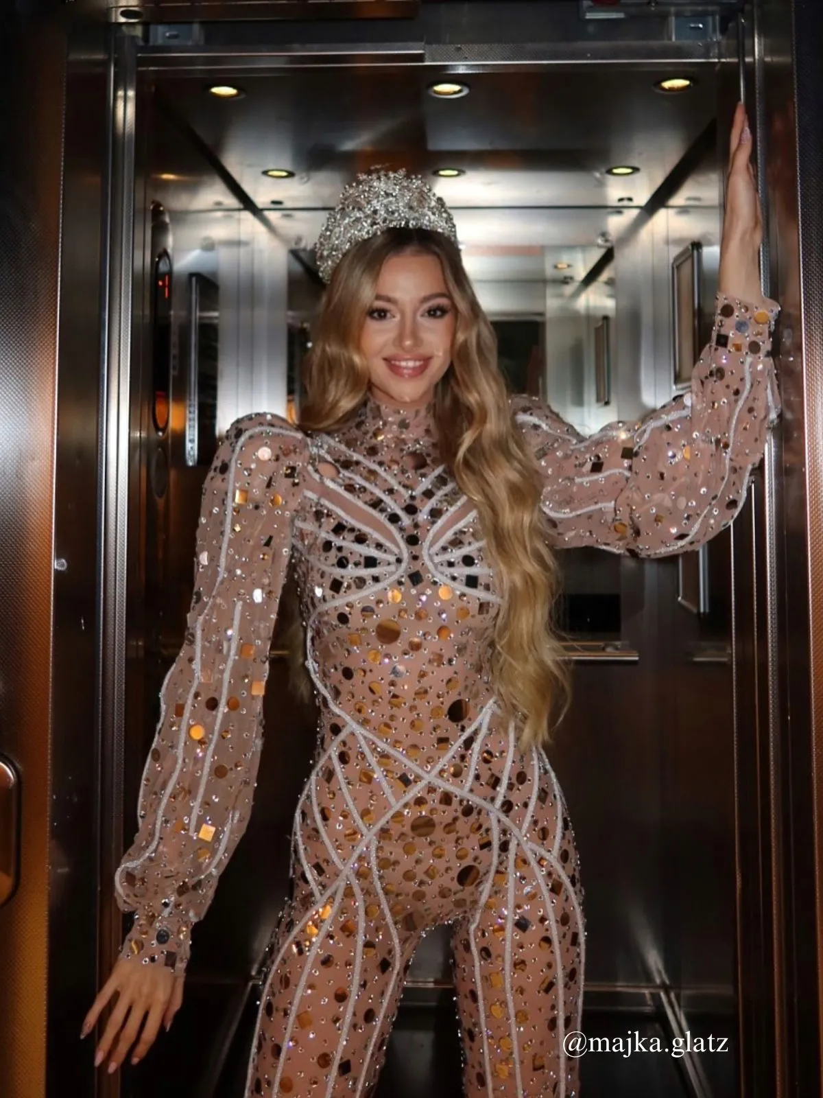 Zylar Long Sleeve Embellished Jumpsuit In Nude sold by Mew Mews product image thumbnail 4