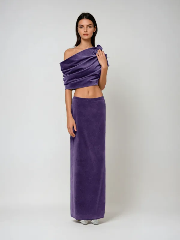 Krystalla One Shoulder Ruched Skirt Set sold by Mew Mews