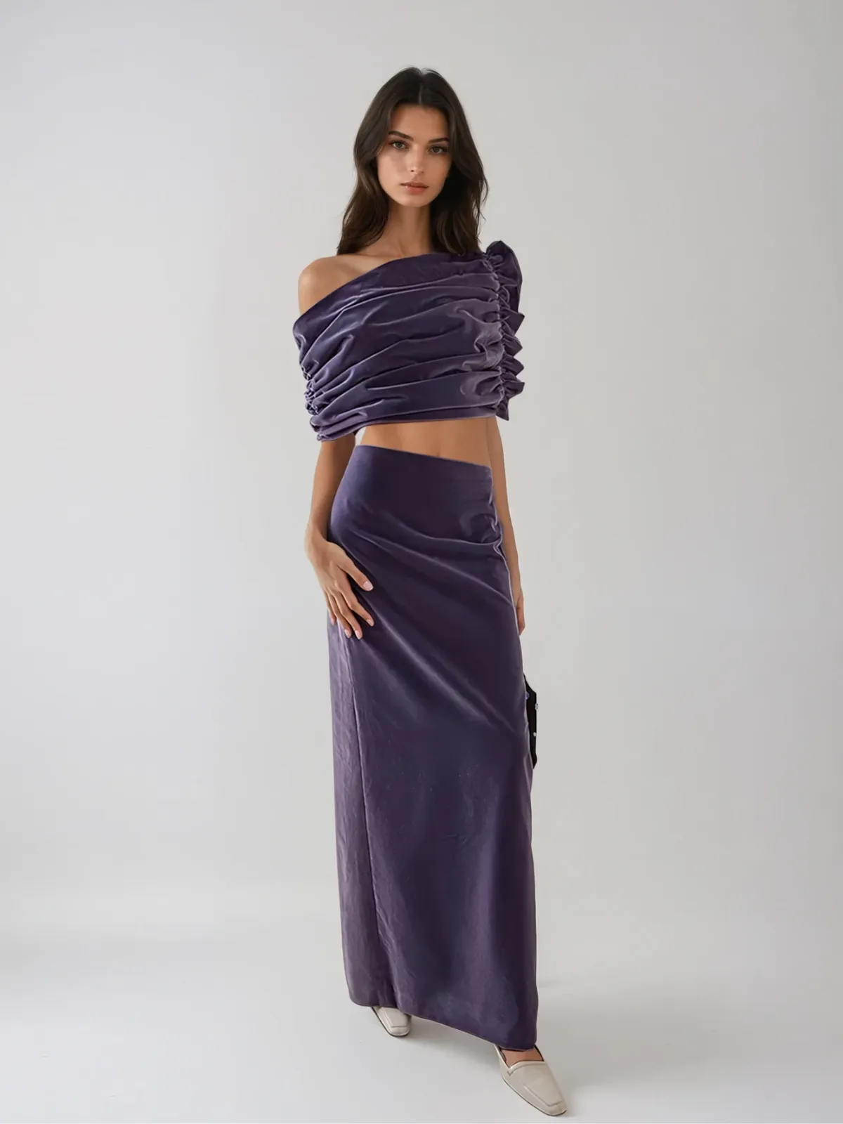 Krystalla One Shoulder Ruched Skirt Set sold by Mew Mews product image thumbnail 2