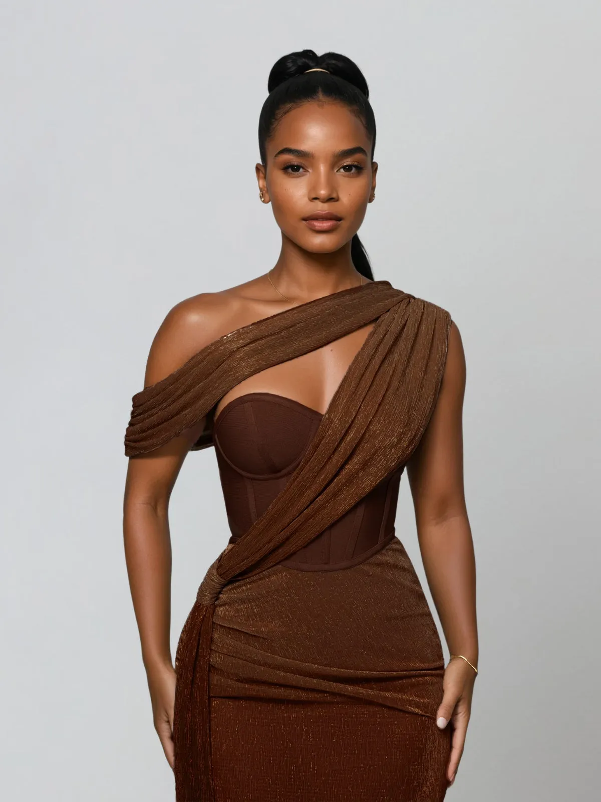 Jetsama One Shoulder Draped Maxi Dress sold by Mew Mews product image thumbnail 4