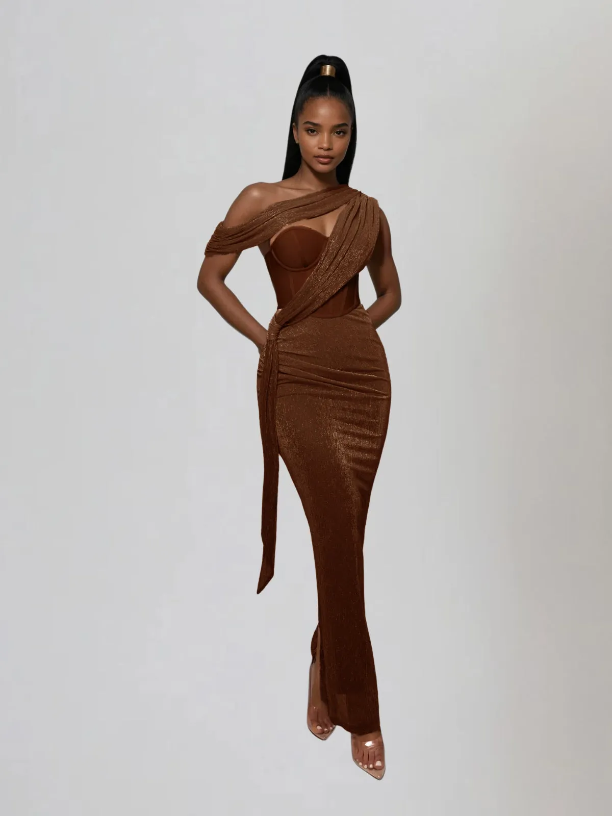 Jetsama One Shoulder Draped Maxi Dress sold by Mew Mews product image thumbnail 2