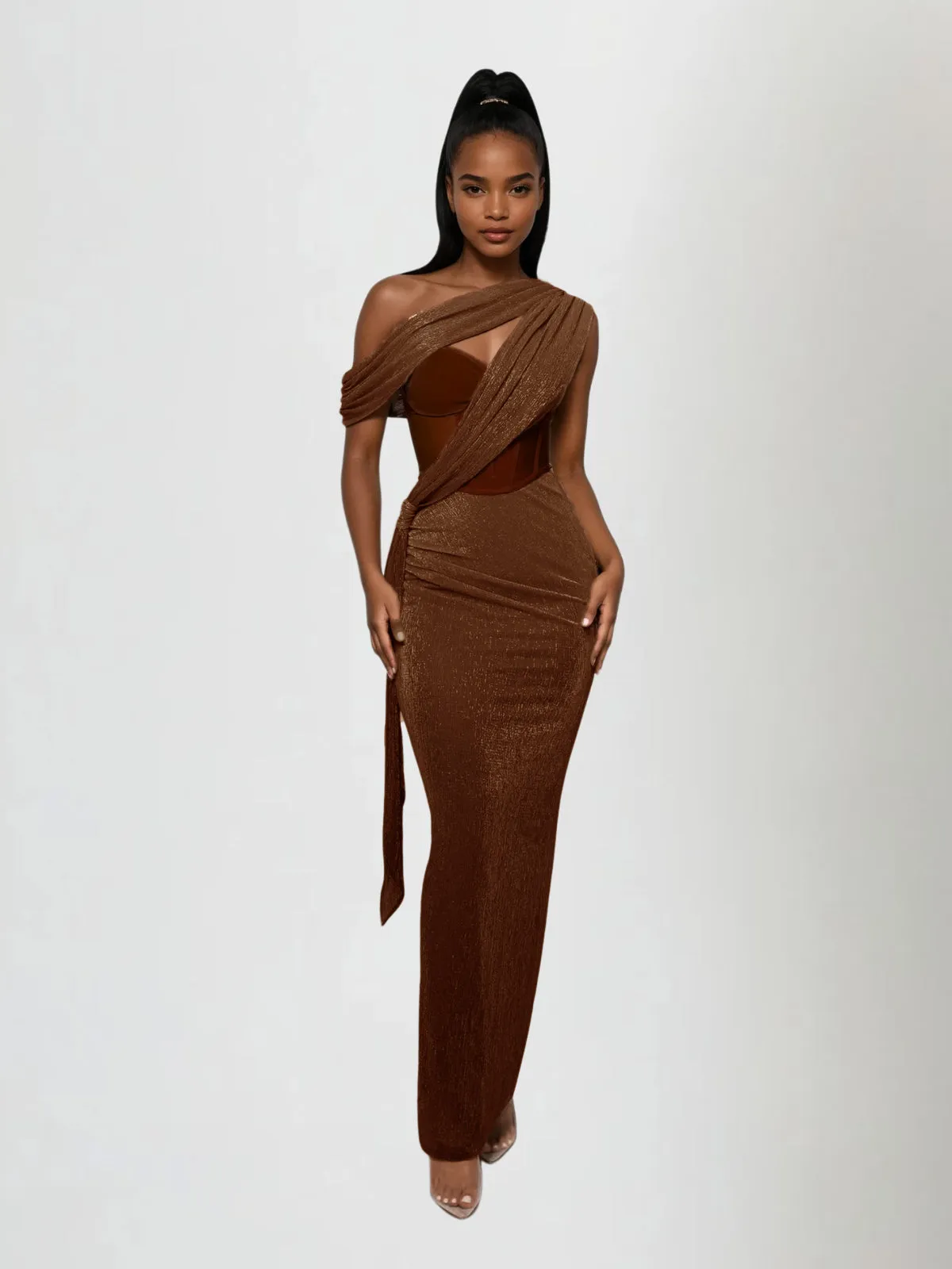 Jetsama One Shoulder Draped Maxi Dress sold by Mew Mews product image thumbnail 3