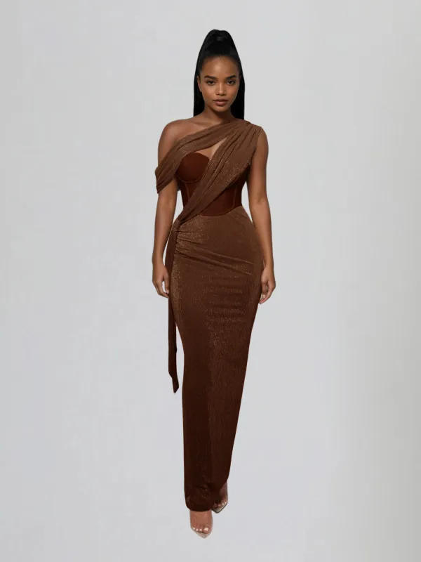 Jetsama One Shoulder Draped Maxi Dress sold by Mew Mews