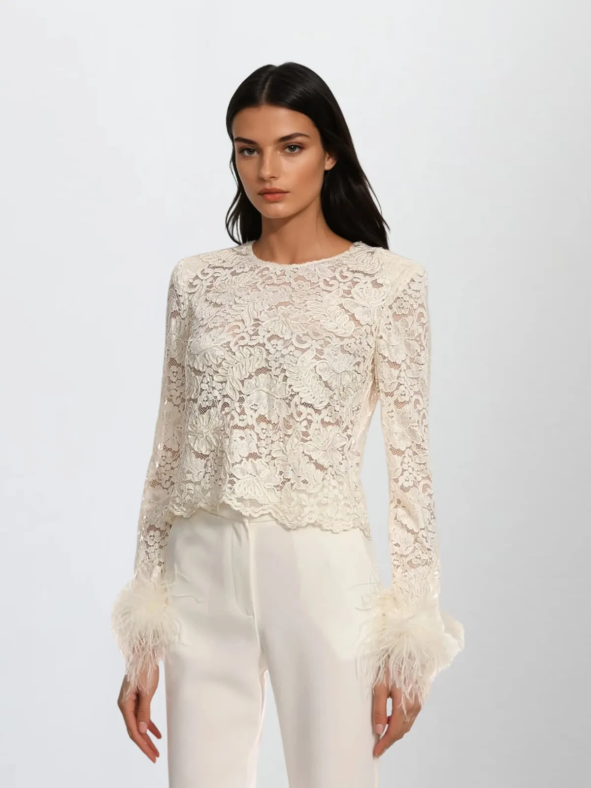 Jovector Fur Sleeve Lace Top sold by Mew Mews product image thumbnail 3