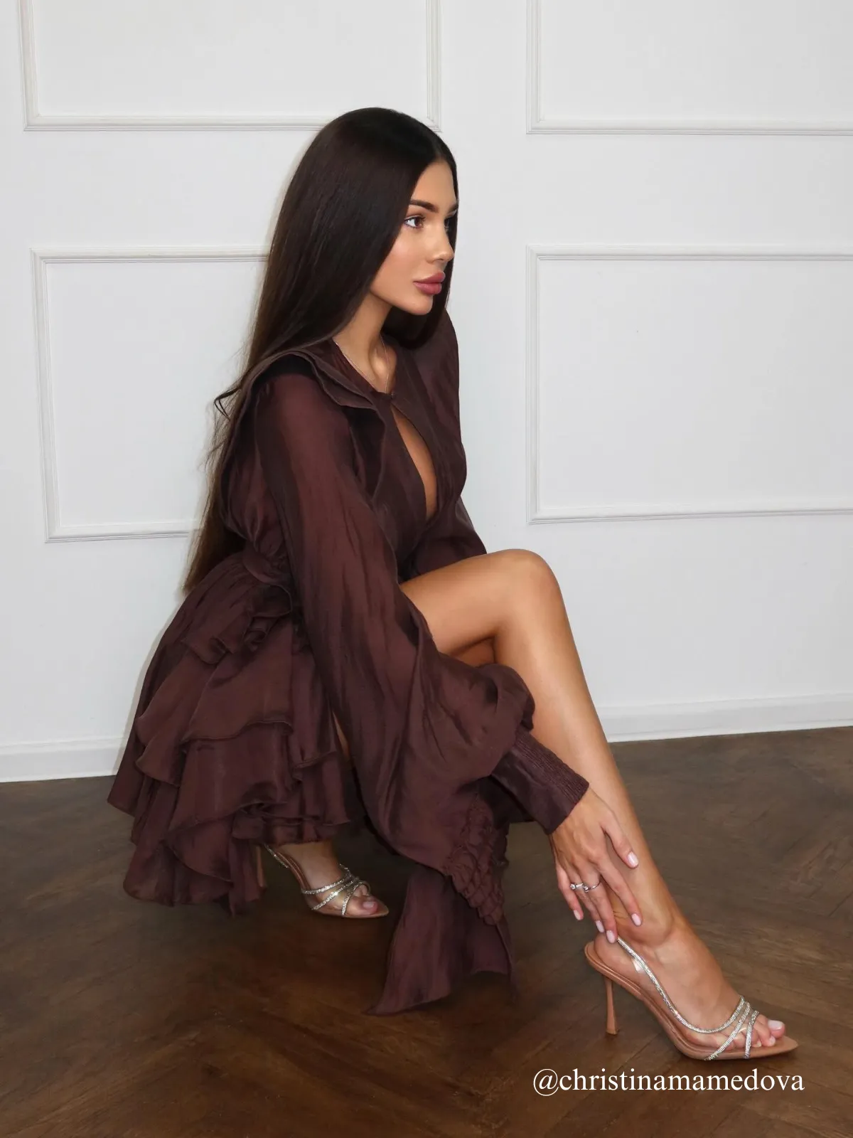 Neola Long Sleeve Ruffle Tiered Mini Dress sold by Mew Mews product image thumbnail 3