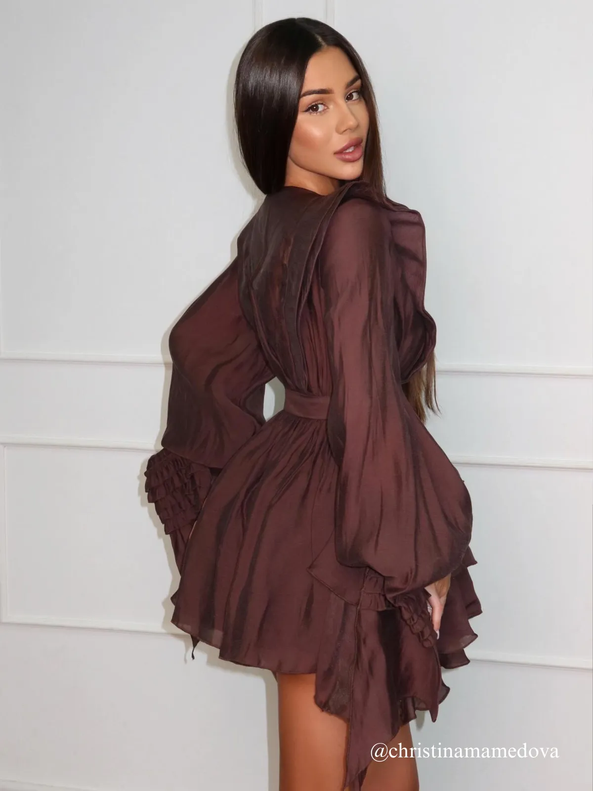 Neola Long Sleeve Ruffle Tiered Mini Dress sold by Mew Mews product image thumbnail 4