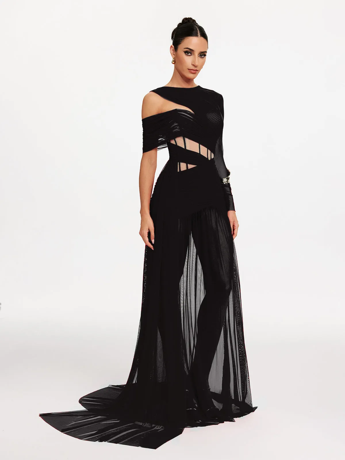 Malati Corset Cutout Mesh Maxi Dress In Black sold by Mew Mews product image thumbnail 2