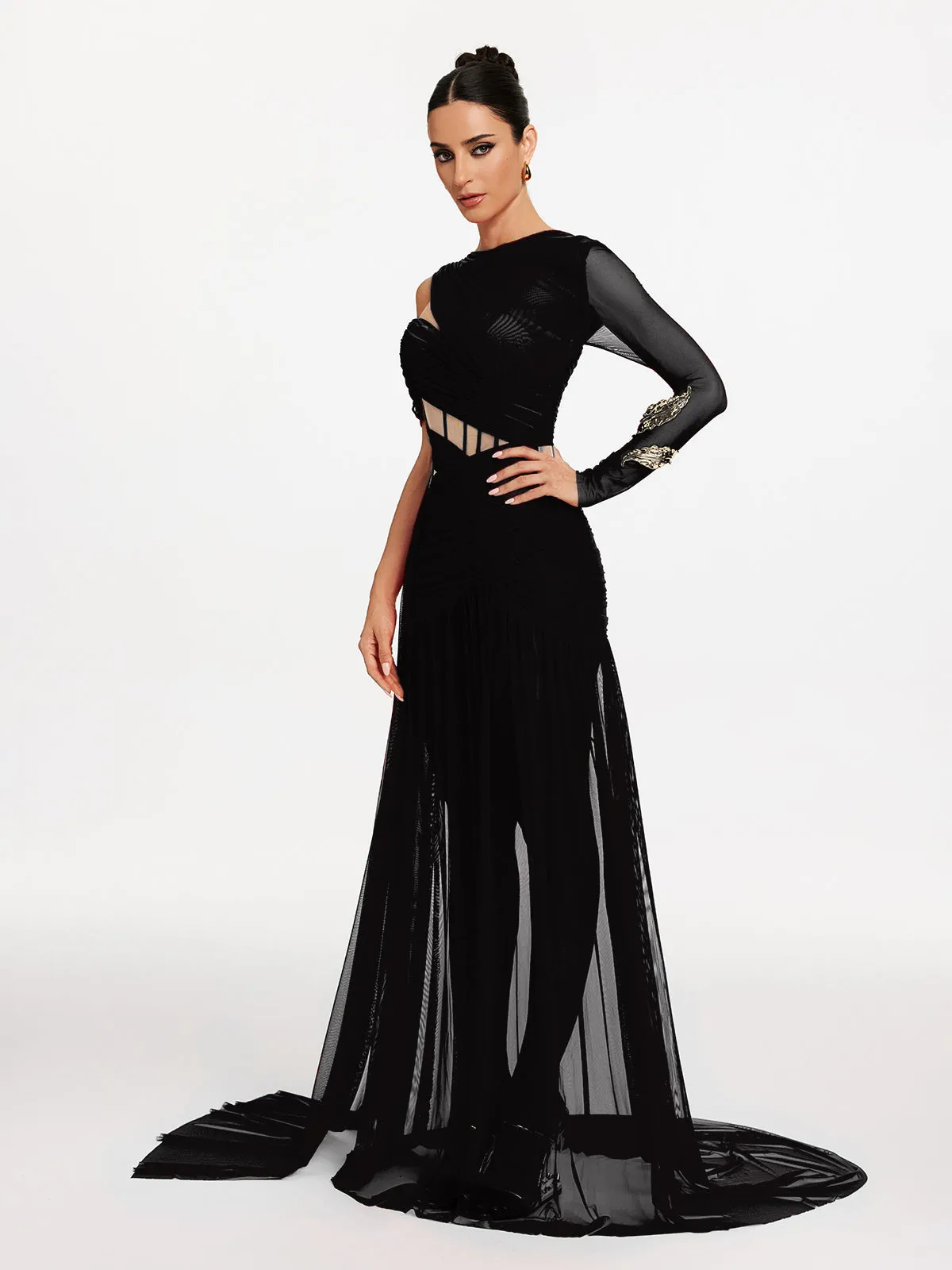 Malati Corset Cutout Mesh Maxi Dress In Black sold by Mew Mews product image thumbnail 5