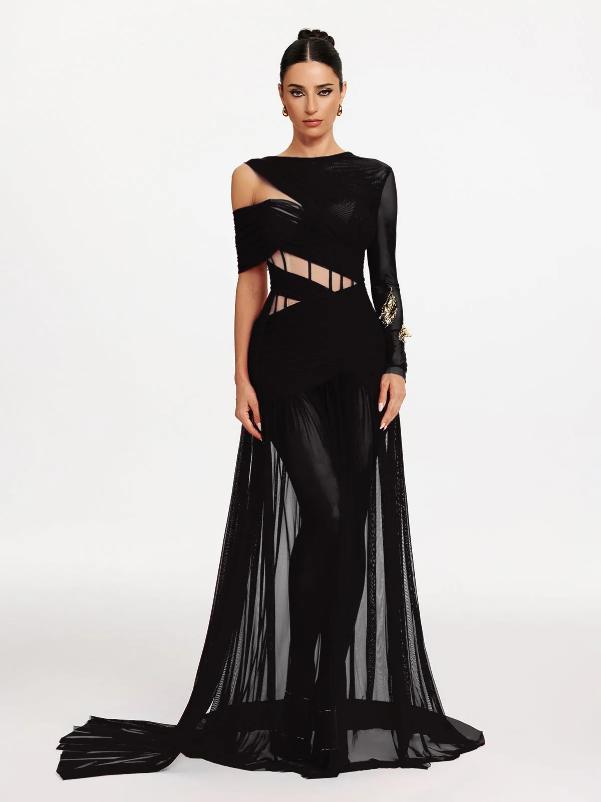 Malati Corset Cutout Mesh Maxi Dress In Black sold by Mew Mews product image thumbnail 4