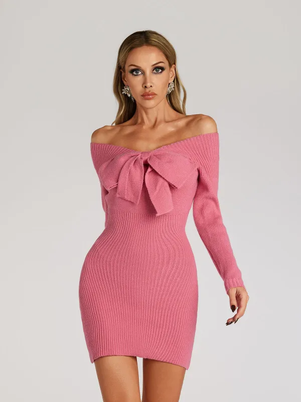 Fareed Off Shoulder Bow Mini Dress sold by Mew Mews