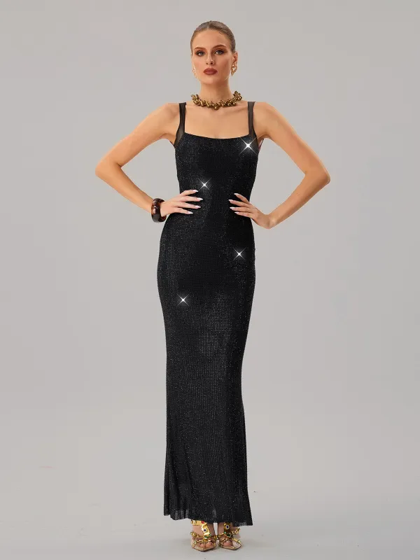 Jouncegrid Backless Rhinestone Maxi Dress In Black sold by Mew Mews
