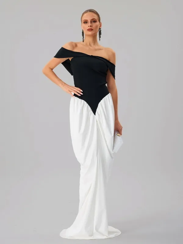 Farrokh Off Shoulder Lace Up Maxi Dress made by Mew Mews