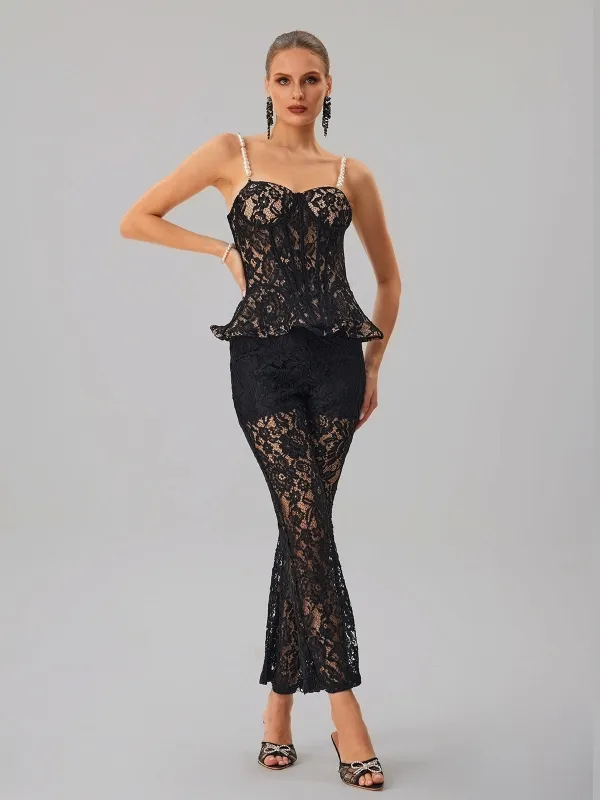 Farrah Spaghetti Lace Corset Pants Set sold by Mew Mews