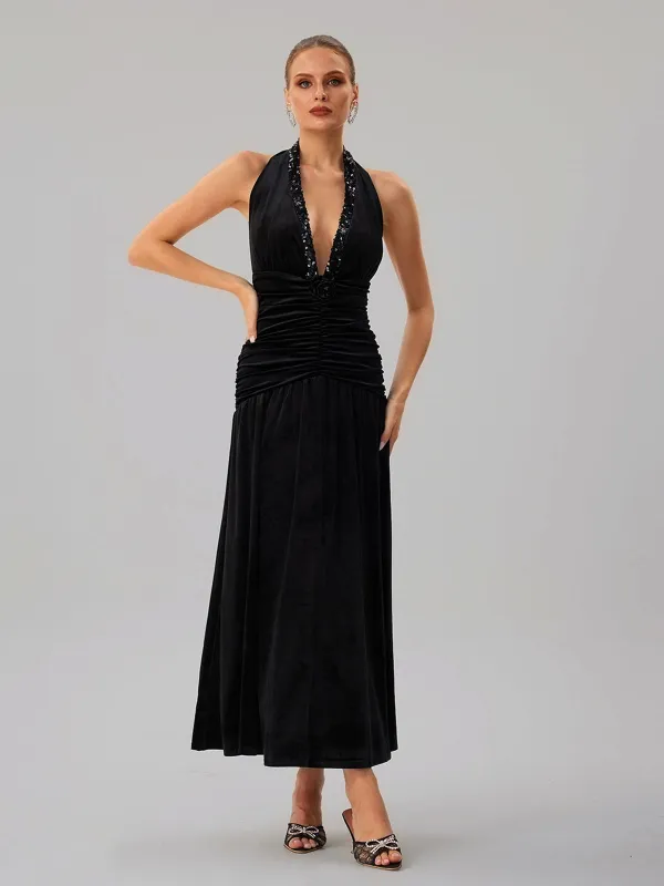 Faro Halterneck Ruched Maxi Dress sold by Mew Mews